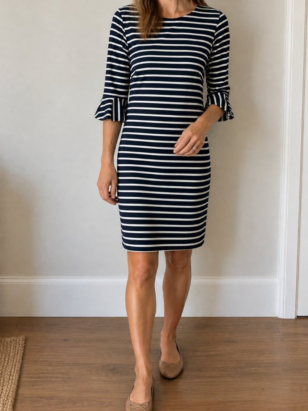 Banana Republic Black Striped Ruffle Sleeve Sheath Dress Size 6 NWT